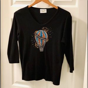 Cactus Bay Crystal bling black 3/4 sleeve shirt
